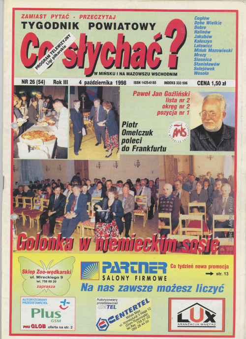 Okładka gazety Co słychać? - nr 26 (54) 1998